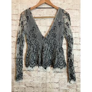 Topshop Top Womens 4 Black Whimsigoth All Over Lace Open Tie Back Fairy Boho